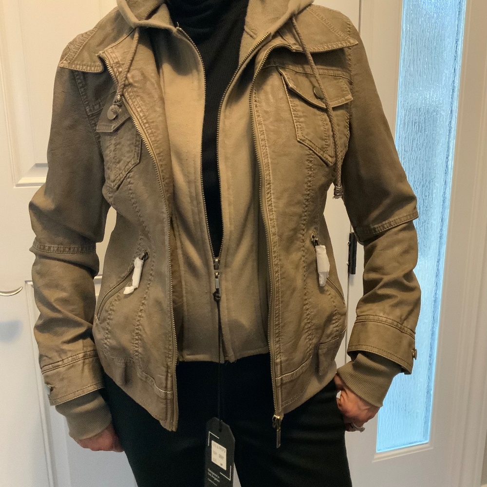 Cool taupe synthetic leather jacket